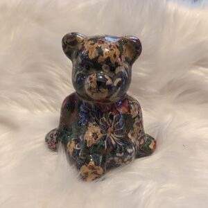 Floral Patterned Decopauge Bear Figurine